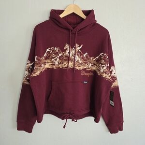 NEW Wrangler Womens Horses Desert Rodeo Maroon Western Graphic Sweatshirt Sz LG